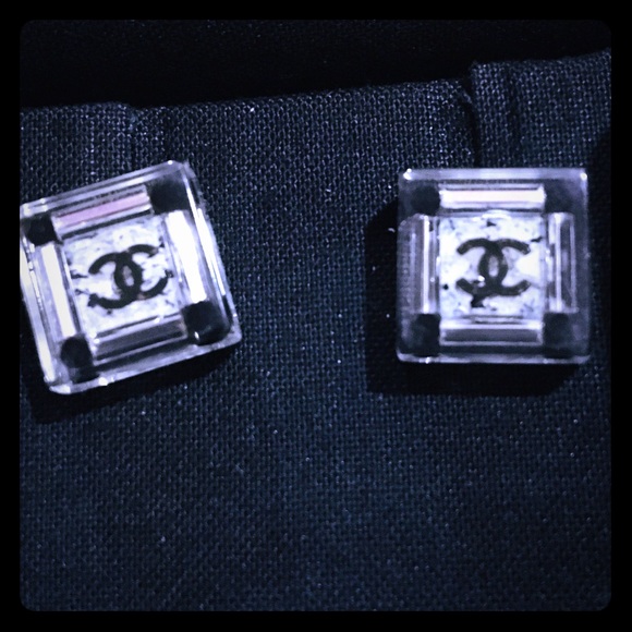 CHANEL Jewelry - Unique Chanel Crystal & Resin Square Stud Earrings